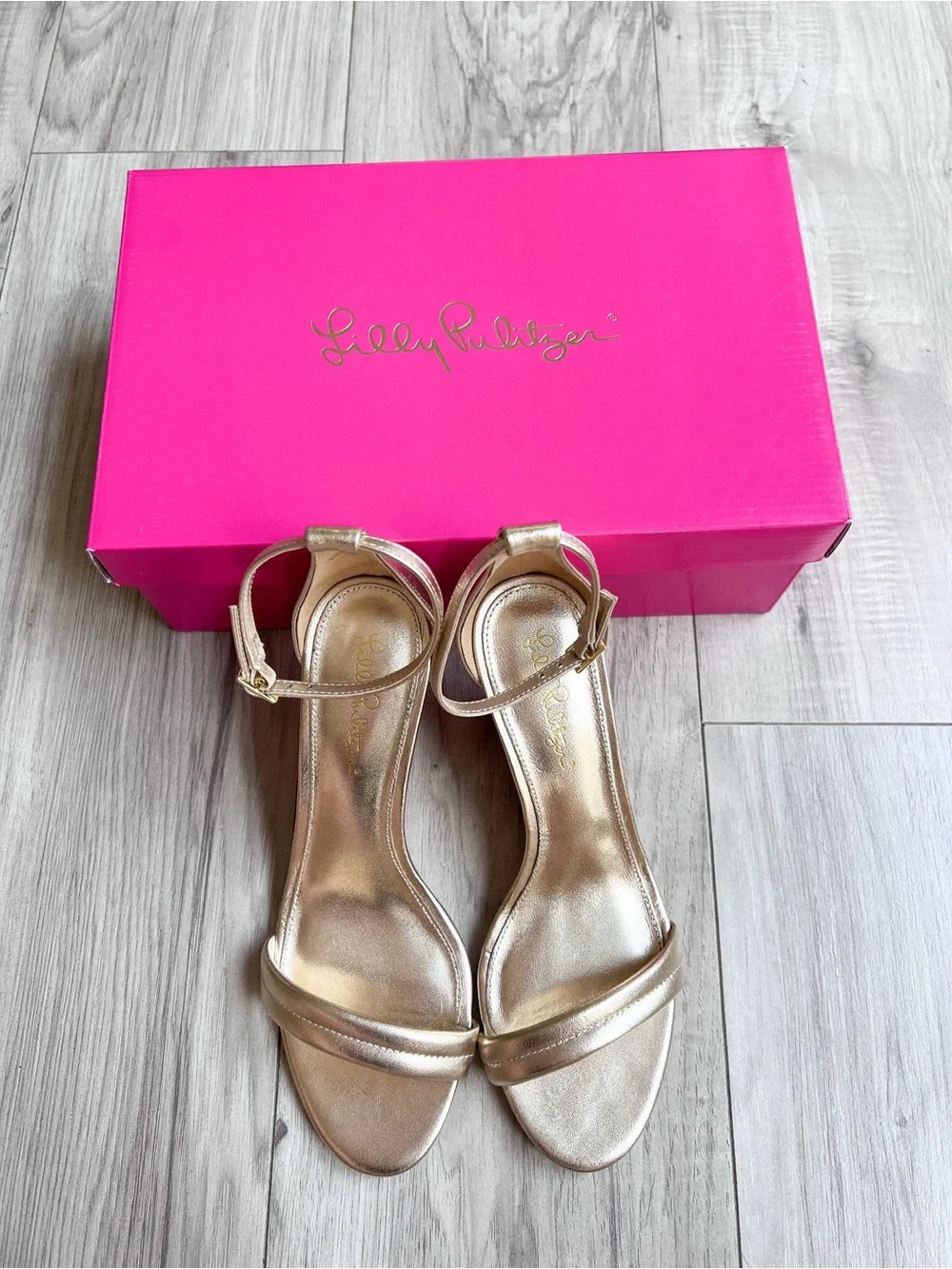 Lilly Pulitzer Jenna Wedge Sandals — Gold Metallic, Size 8.5
